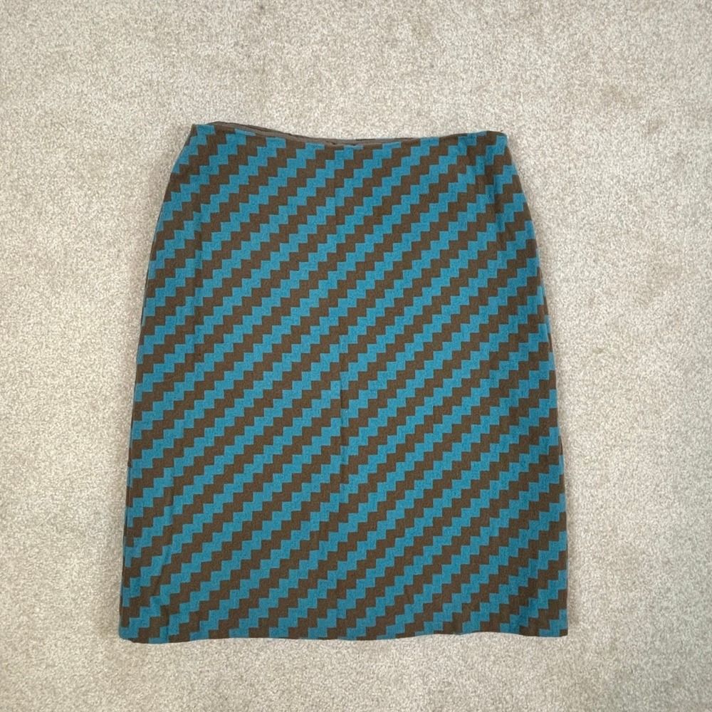 J.Crew Wool Blend Geometric Zigzag Pencil‎ Skirt Teal Brown Size 12